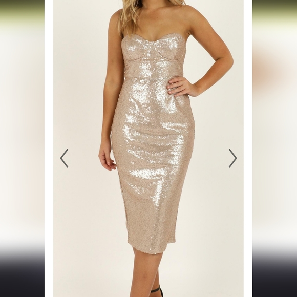 Showpo Champagne Sequin Midi Dress NWT - Picture 2 of 8